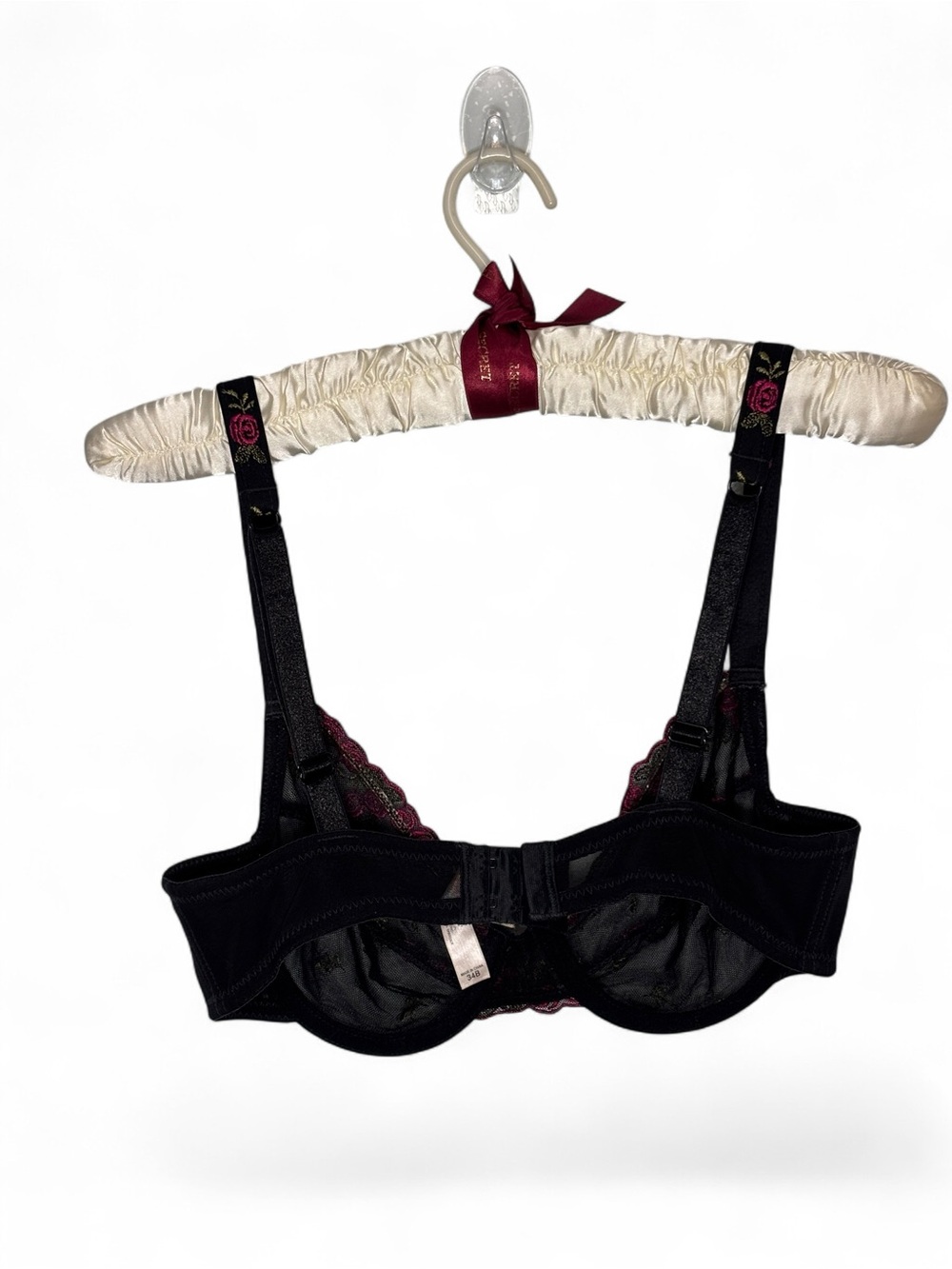 Vintage Y2K Victoria's Secret‎ Black Floral Embroidered Mesh Bra 34B Unlined - Picture 3 of 5